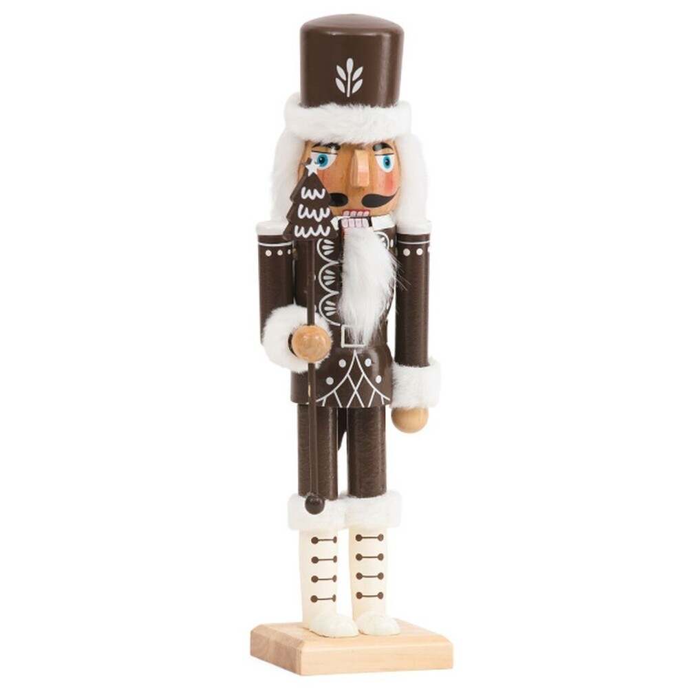 Wooden Christmas Nutcracker, 14", SOLDIER IN CHOCOLATE BROWN W/ TREE STAFF, TJM